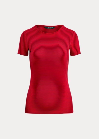 Playeras Ralph Lauren Mujer Rojos / Azul Marino - Striped Cotton-Blend - RVKXH7391